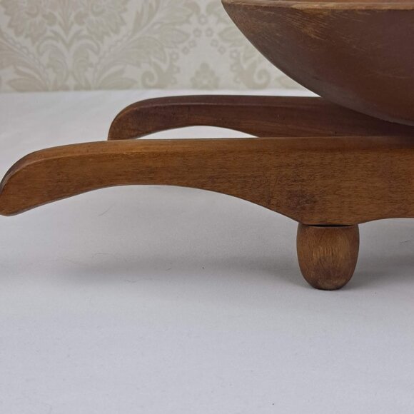 Wooden Wheelbarrow Fruit Bowl Centerpiece Lady with Floral Painting Mid-Century - Picture 8 of 13